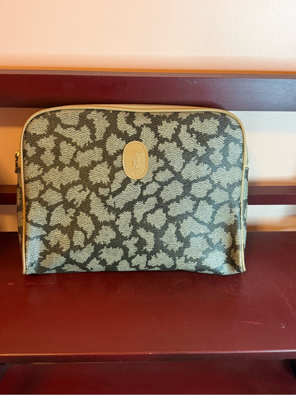 Yves Saint Laurent Leopard Print Pouch in Beige and Brown